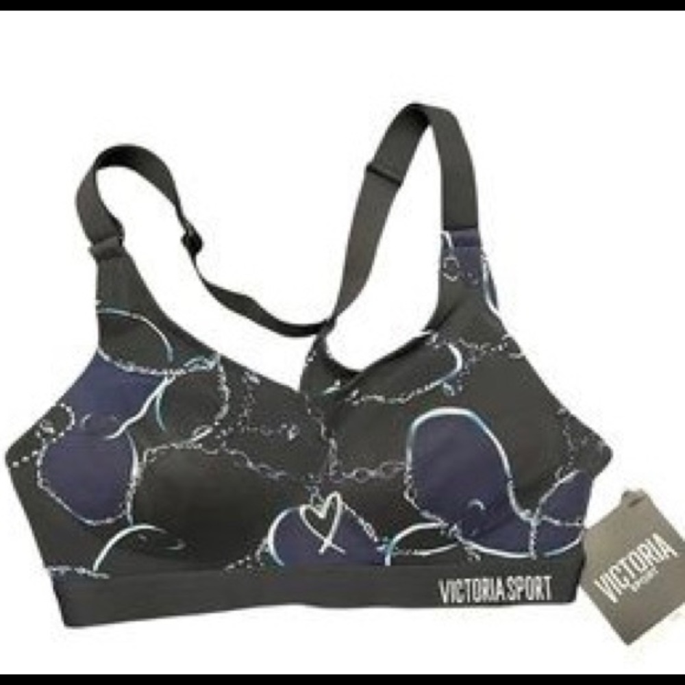NWT Victoria Secret's "Victoria Sport" Sports Bra 34DD hearts and chain design